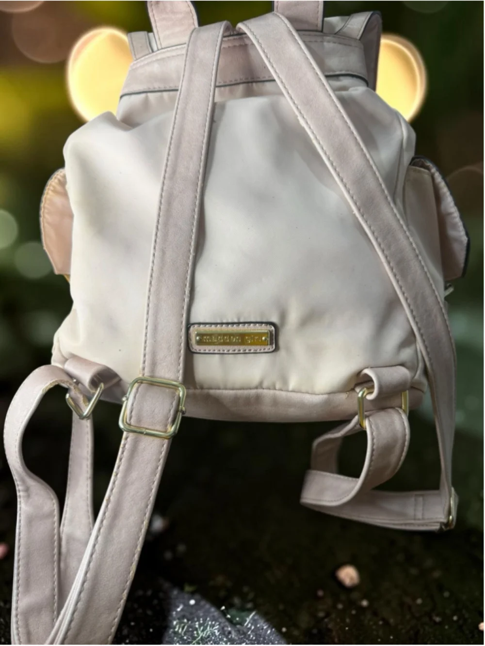 Madden Girl Blush Pink Mini Backpack | Nylon Convertible Bookbag | Gold Hardware